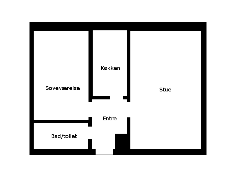 Solgårdsvej, plantegning, 48 m2, 2 værelser